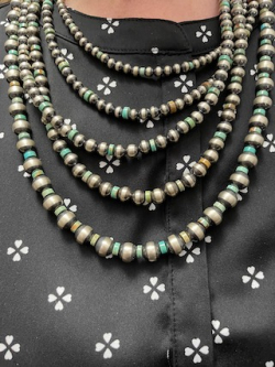 24" long, 5 Strands Sterling Silver Navajo Pearls Necklace